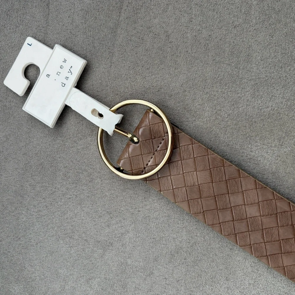 a new day Brown Woven‎ Belt with Gold Buckle